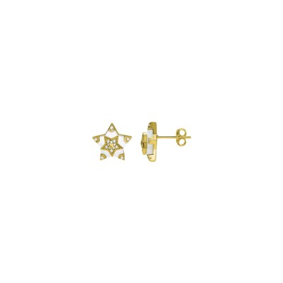 Boucles d'oreilles Charles Garnier en argent doré, nacre et oxyde de zirconium