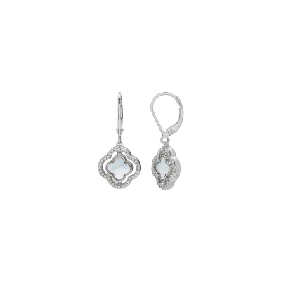 Boucles d'oreilles réversibles  Charles Garnier en argent, oxyde de zirconium, nacre et onyx