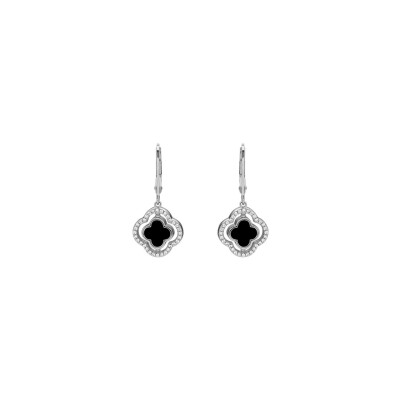 Boucles d'oreilles réversibles  Charles Garnier en argent, oxyde de zirconium, nacre et onyx