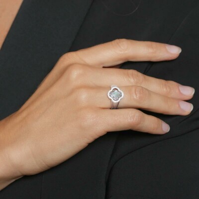 Bague réversible Charles Garnier en argent, oxyde de zirconium, nacre et onyx