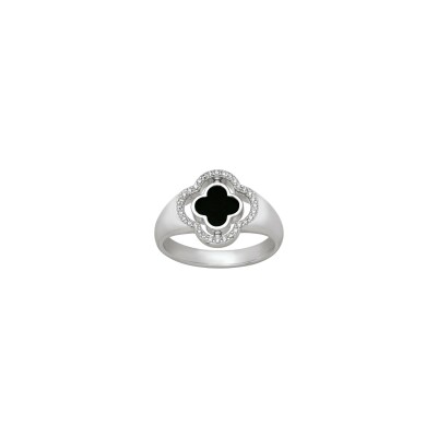 Bague réversible Charles Garnier en argent, oxyde de zirconium, nacre et onyx