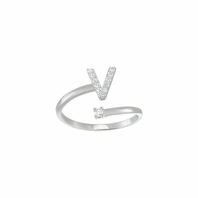 Bague Jourdan Bijoux Rouge Intemporel Brillant Unia en argent 1.8g et oxydes de zirconium, motif V
