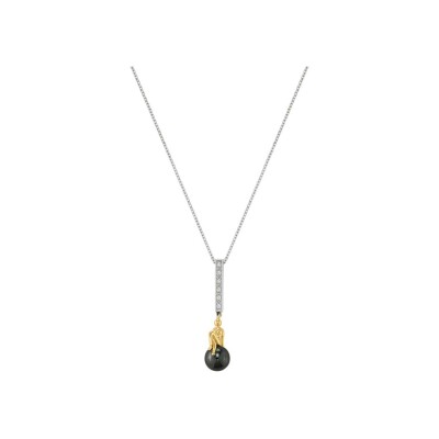 Collier Jourdan Bijoux Héritage Signature Silhouette Luna en argent, argent doré 3.83g, hématite et oxydes de zirconium