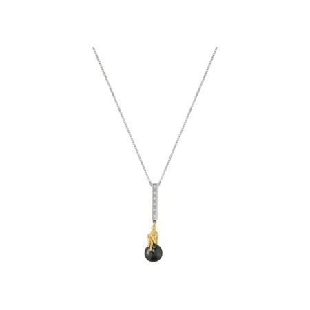 Collier Jourdan Bijoux Héritage Signature Silhouette Luna en argent, argent doré 3.83g, hématite et oxydes de zirconium