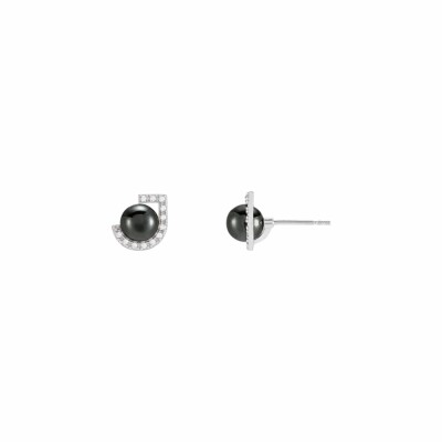 Boucles d'oreilles Jourdan Bijoux Héritage Intemporel Galiléa Lyrae en argent 1.51g, hématite et oxydes de zirconium