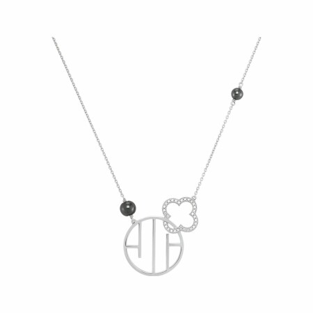 Collier Jourdan Bijoux Rouge Signature Initiale Juliette en argent 4.73g, hématite et oxydes de zirconium