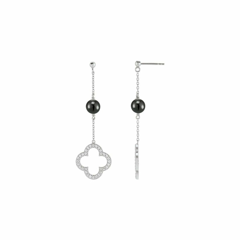 Boucles d'oreilles Jourdan Bijoux Rouge Signature Initiale Juliette en argent 3.15g, hématite et oxydes de zirconium