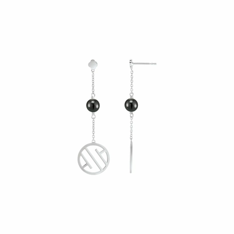 Boucles d'oreilles Jourdan Bijoux Rouge Signature Initiale Juliette en argent 2.7g et hématite