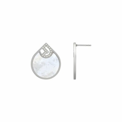Boucles d'oreilles Jourdan Bijoux Héritage Signature Initiale Joy en argent 5.14g, nacre et oxydes de zirconium