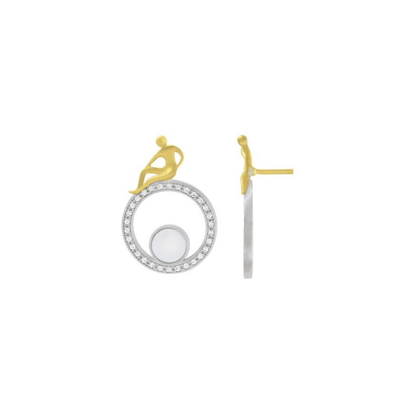 Boucles d'oreilles Jourdan Bijoux Héritage Isadora en argent, argent doré, oxydes de zirconium et nacres