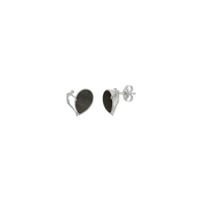 Boucles d'oreilles Jourdan Bijoux Katya en argent et nacre noire