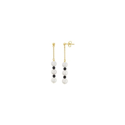 Boucles d'oreilles Jourdan Bijoux Héritage en argent doré, perle et onyx