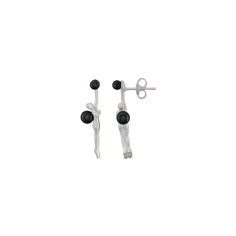 Boucles d'oreilles Jourdan Bijoux Rouge en argent et onyx