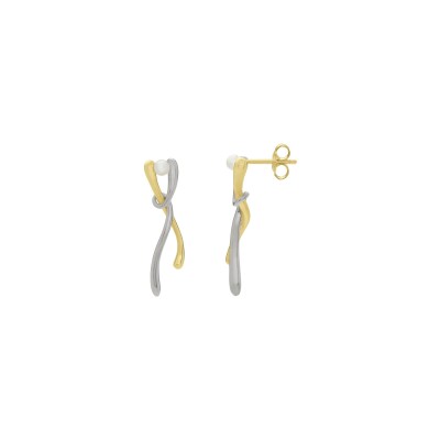 Boucles d'oreilles Jourdan Bijoux Entrelia en argent bicolore et perle d'eau douce