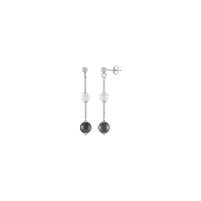 Boucles d'oreilles Jourdan Bijoux en argent et perles blanches et grises naturelles