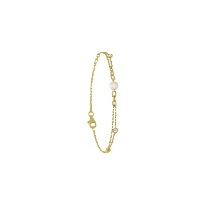 Bracelet Jourdan Bijoux Harmonie en argent doré, oxydes de zirconium et perle d'eau douce
