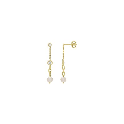 Boucles d'oreilles Jourdan Bijoux Harmonie en argent doré, oxydes de zirconium et perle d'eau douce
