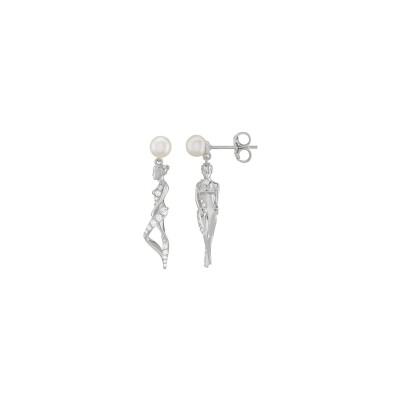 Boucles d'oreilles Jourdan Bijoux Héritage en argent doré, oxyde de zirconium et perle