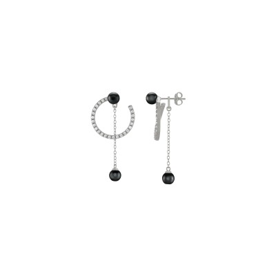 Boucles d'oreilles Jourdan Bijoux Vita en argent, oxyde de zirconium et hématite