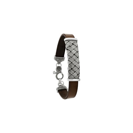 Bracelet Jourdan Bijoux Noir Cuir Cuir Cesar en cuir brun et argent 11.7g