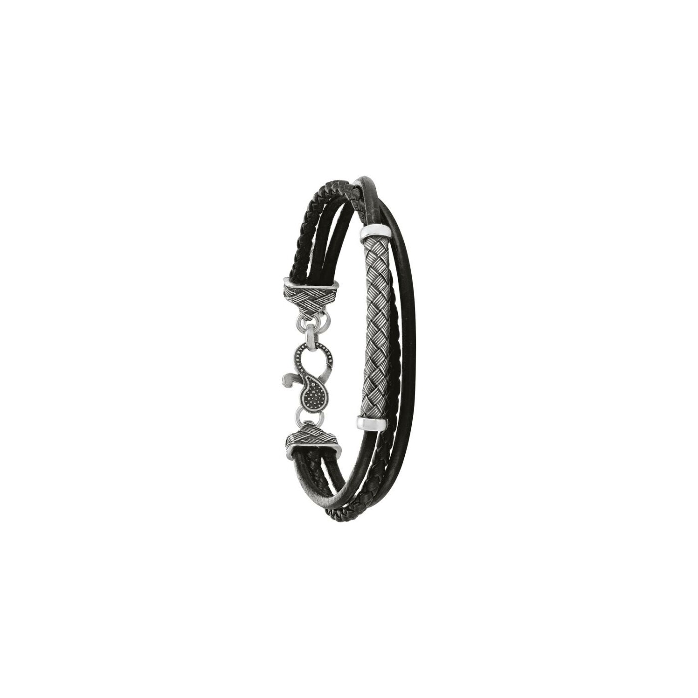 Bracelet Jourdan Bijoux Noir Cuir Cuir Cesar en cuir noir et argent 9g