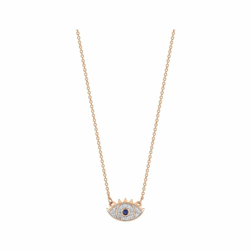 Ginette NY MINI AJNA necklace, rose gold, sapphire and diamonds