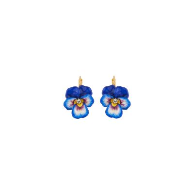 Boucles d'oreilles pendantes Les Néréides Mille Pensées en laiton doré à l'or fin, émail et verre