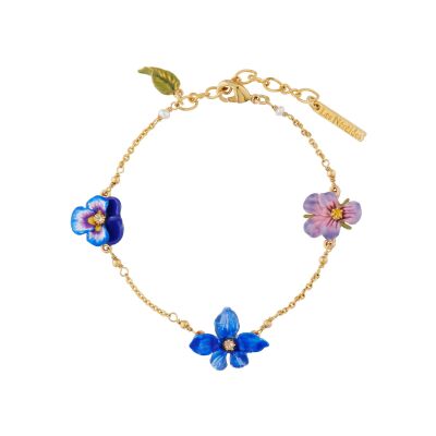 Bracelet Les Néréides Mille Pensées en laiton doré à l'or fin, émail, verre et perle d'eau douce