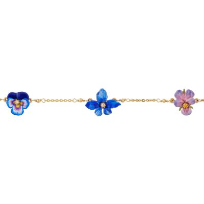 Bracelet Les Néréides Mille Pensées en laiton doré à l'or fin, émail, verre et perle d'eau douce