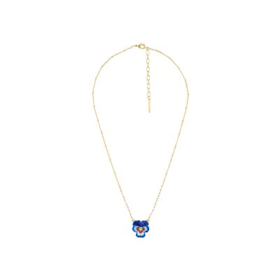 Collier Les Néréides Mille Pensées en laiton doré à l'or fin, émail, verre et perle d'eau douce