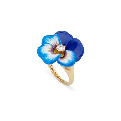 Bague Les Néréides Mille Pensées en laiton doré à l'or fin, émail et cristal, taille 56