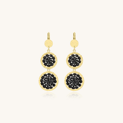 Boucles d'oreilles Sàntibé Bijoux Alba en laiton, métal doré et perles noir