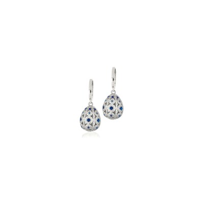 Boucles d'oreilles Tsars Collection Alexandra en argent, zircons blancs et zircons bleus