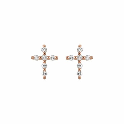 Boucles d'oreilles Djula Mini Croix en or rose et diamants