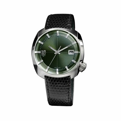 Montre March Lab AM1 Evergreen Electric - Bracelet cuir noir façon lézard