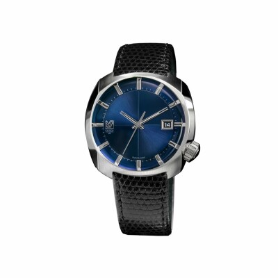 Montre March Lab AM1 Electric Ocean - Bracelet cuir noir façon lézard