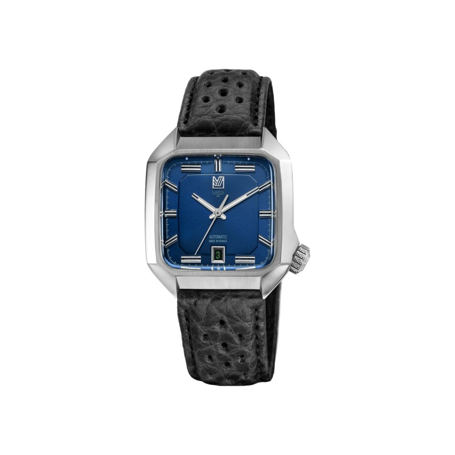 March LA.B AM2 AUTOMATIC 39 MM Watch - NAVY - Black Perforated Bison