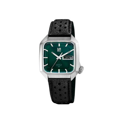 Montre March LA.B AM2 SLIM ELECTRIQUE 36 MM - FOREST - Buffle Perforé Noir