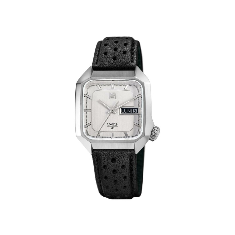 March LA.B AM2 Slim Electric 36mm watch, Steel, Black Perforated Buffalo