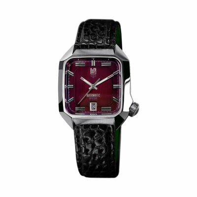 Montre March L.A.B AM2 Automatic Bordeaux - Bracelet en alligator noir perforé