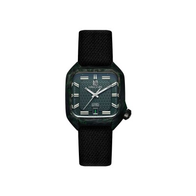 Montre March LA.B Automatique 39 MM - Mars 2026 - Carbone - Jacquard Tissé en France Julien Faure Noir et Vert