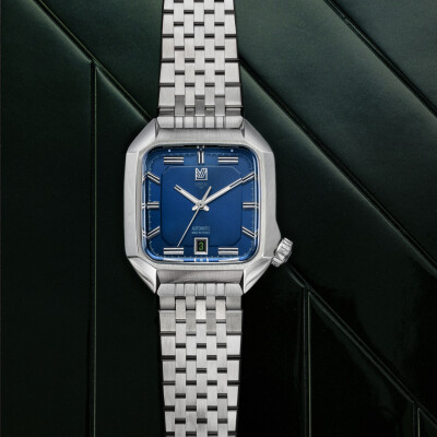 March LA.B AM2 AUTOMATIC 39 MM Watch - NAVY - Steel 7 Flat Links