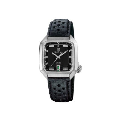 Montre March LA.B AM2 Slim Automatique - Black - Bison Sauvage Perforé Noir