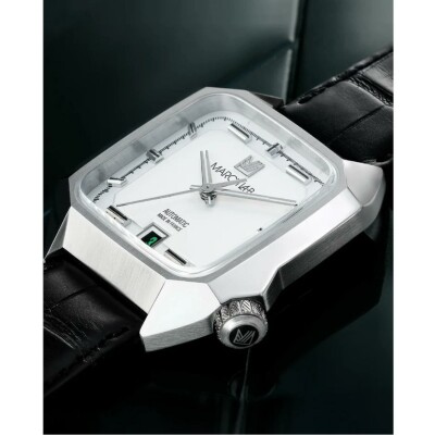 Montre March LA.B AM2 SLIM AUTOMATIQUE 36 MM - WHITE - Alligator Noir Grandes Ecailles