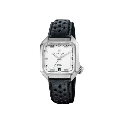 Montre March LA.B AM2 Slim Automatique - White - Bison Sauvage Perforé Noir