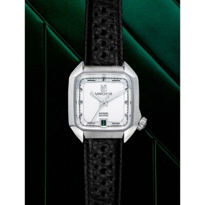 Montre MARCH LA.B AM2 SLIM Automatique - White - Bison Sauvage Perforé Noir