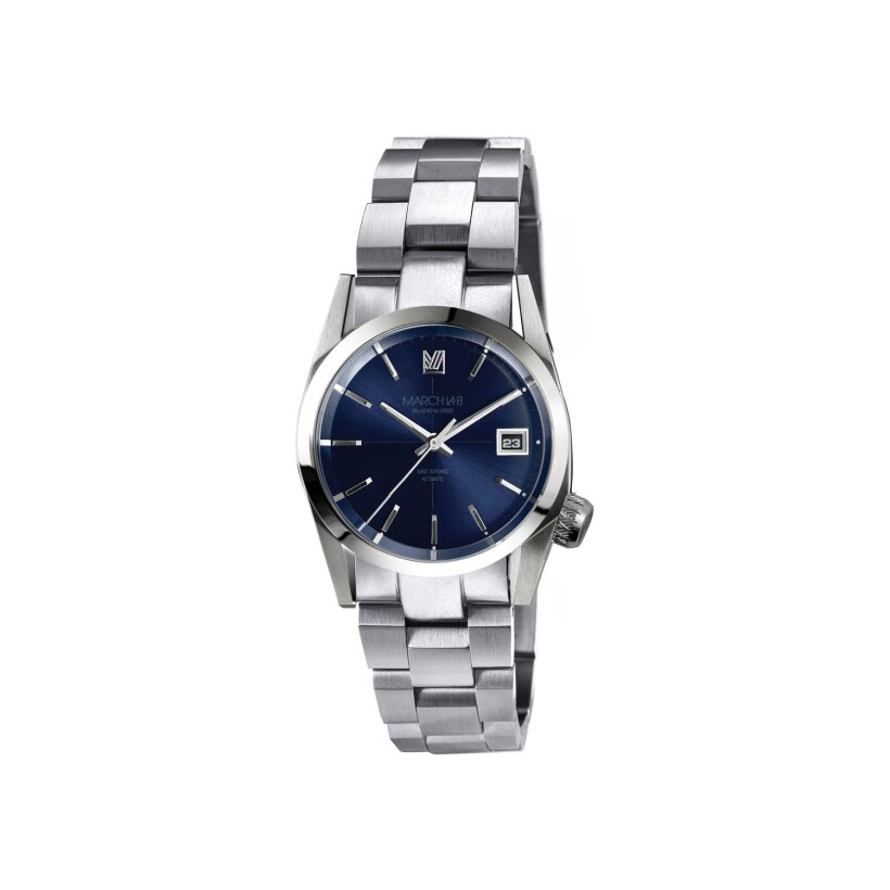 March LA.B AM69 AUTOMATIC 36 MM Watch - NAVY - Brushed Steel 3 Links