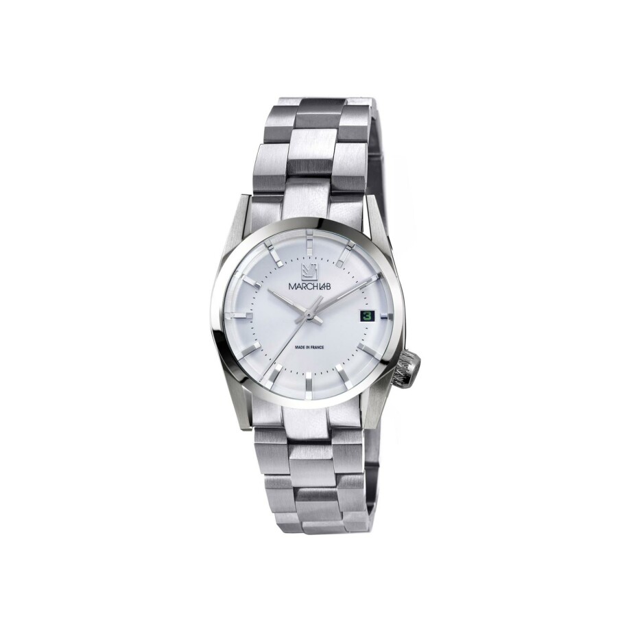March LA.B AM69 ELECTRIC 36 MM Watch - WHITE - Brushed Steel 3 Links