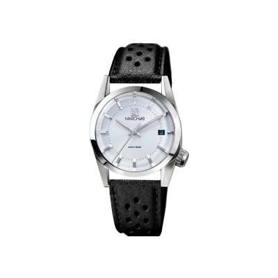 Montre March LA.B AM69 ELECTRIQUE 36 MM - WHITE - Buffle Perforé Noir