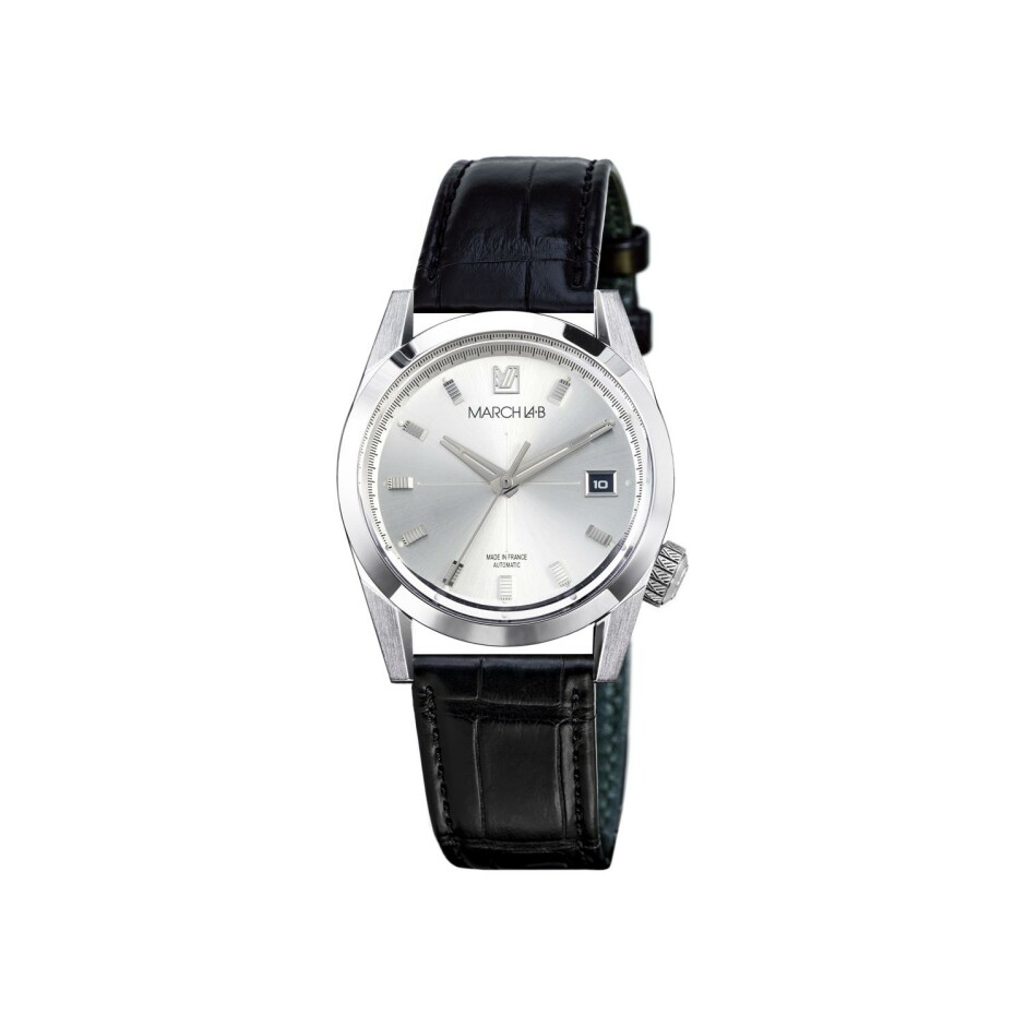 Montre March LA.B AM89 AUTOMATIQUE 38 MM - STEEL - Alligator Noir Grandes Ecailles